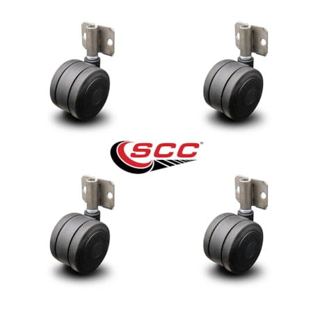 Service Caster 3" Black Soft Twin Wheel Caster with Side Mount Set Service Caster SCC-GR02S75-TPR-BLK-716-4-CB180-4